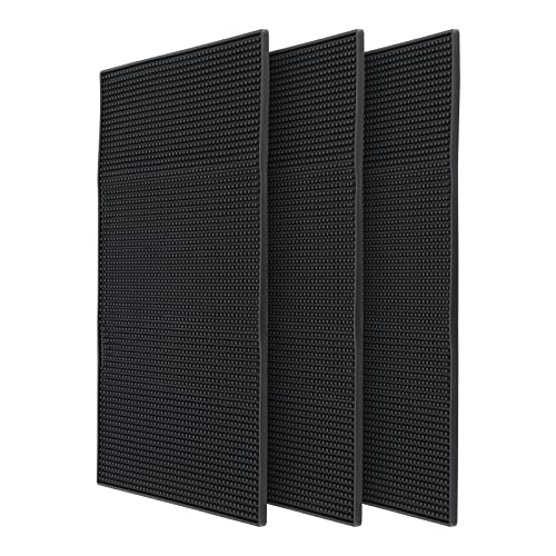JOIKIT 3 PCS Rubber Bar Mat, 18 x 12 Inch Rubber Bar Service Mat, Non Slip Bar Spill Mat for Kitchen Coffee Shops, Restaurants, Black