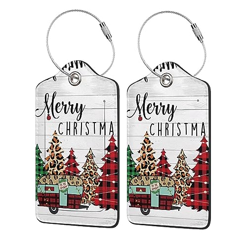 Étiquette de bagage Merry Christmas en cuir premium et boucle inox durable