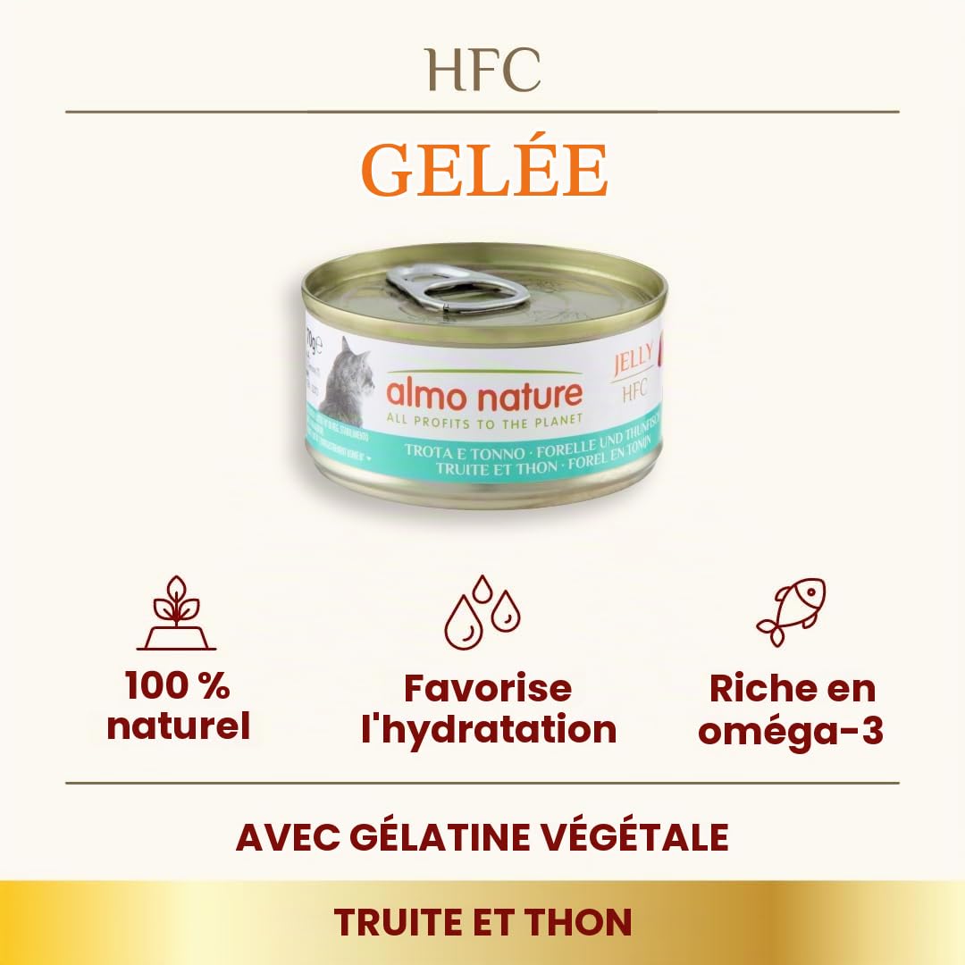 Almo Nature HFC Jelly - Nourriture Humide pour Chat Adulte - Truite et Thon - 70 g x 24 Boîtes