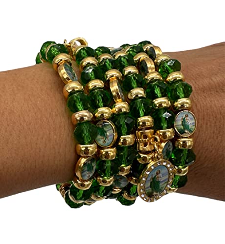 RBN Saint Jude Crystal Green Stone Bracelet Pulsera De San Judas Tadeo Prosperidad Proteccion Y Buena Suerte Baptism Beaded Bracelets - 12 PCS2