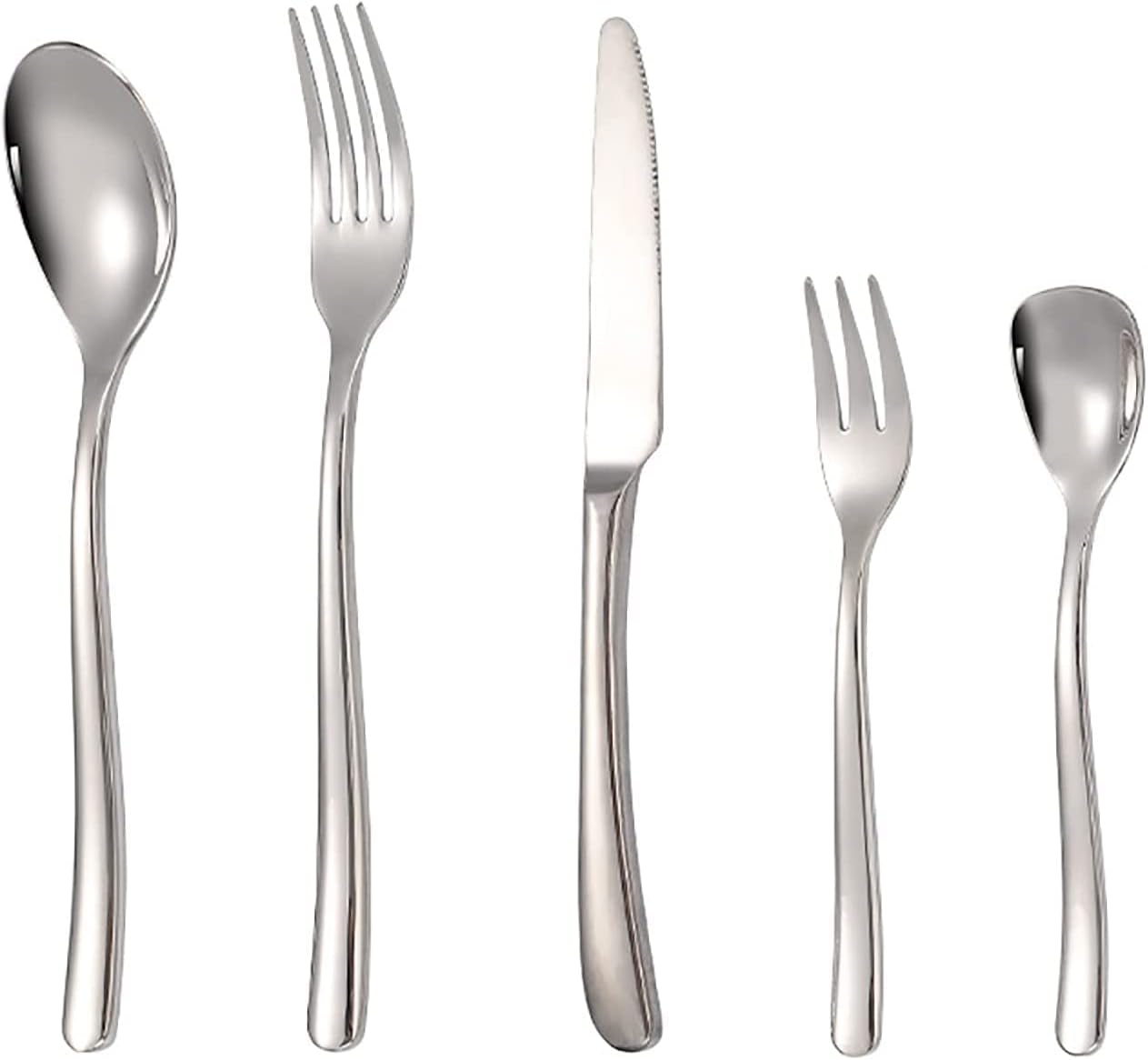 Silverware Set Stainless Steel Steak Knife Fork Dessert Spoon 4-piece Set Personality Creative Serves 1 people Home Party（4 Piece Set） (Silver 16)