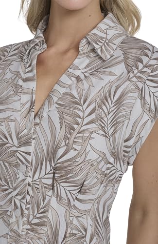 Image of Tommy Hilfiger Women's Cap Sleeve Collared Waist Pleating A-Line Midi Shirt Dress