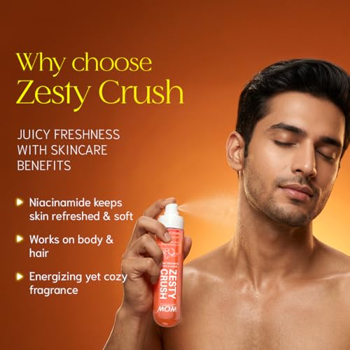 Image of WOW Skin Science Zesty Crush Unisex Body & Hair Perfume Mist | Juicy Fruity Vanilla Musk Fragrance with Niacinamide | Lightweight, Skin-Close Scent for Men & Women | Playful Everyday Perfume Mist | 100 ml