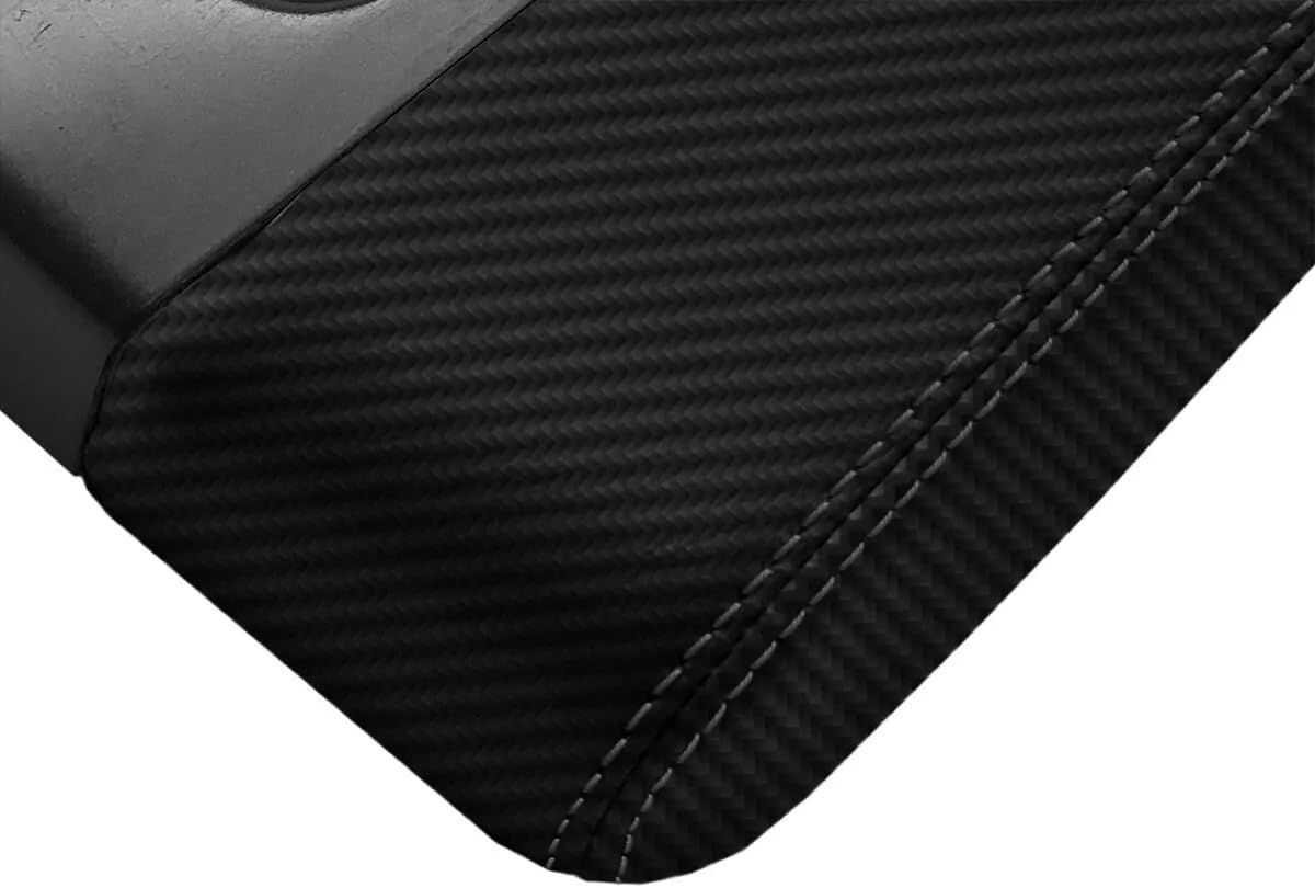 Carbon Fiber Console Lid Cover Black Compatible with Chevrolet Silverado 2014-2019