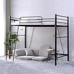 【配達予定日2-3日】ロフトベッド シングル コンセント付き パイプベッド宮 ロフト 北欧風　二段ベッド 子供部屋二段ベッド スチール 耐震 ベッド シングル パイプ 金属 はしご (ブラック)