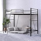 ロフトベッド シングル シングルベッド コンセント付き パイプベッド宮 ロフト 二段ベッド 部屋二段ベッド スチール 耐震 ベッド シングル パイプ 金属 はしご 収納 耐震 耐荷重150kg 北欧風 (ブラック)