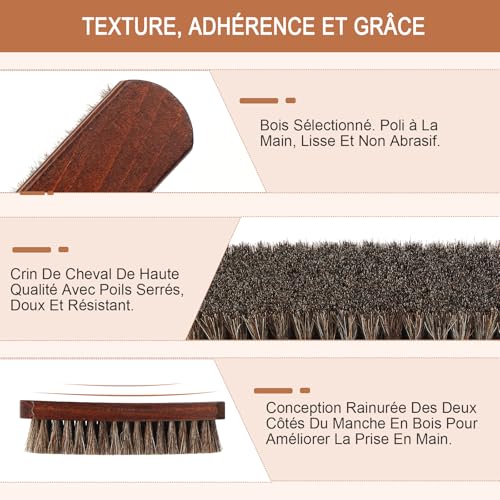 Brosse Chaussures CRIN de Cheval Naturel Entretien Cuir Polissage Lustrage pour Botte Basket Daim Canapé Meuble Intérieur Voiture Manche Bois de Hêtre Kit Nettoyage Professionnel Accessoire Brillance – vue 5