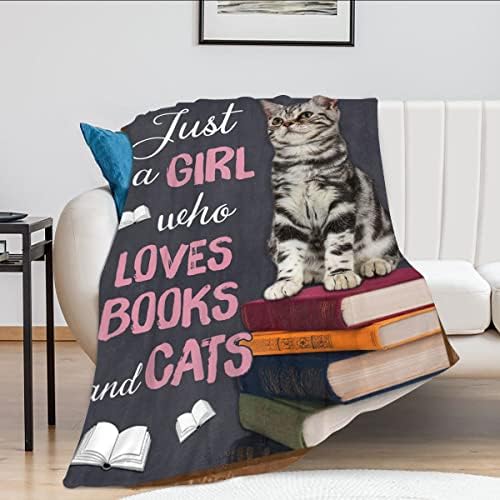 NETEDA Just A Girl Who Loves Books and Cats Blanket Cute Decor Throw Gifts for Girls Super Warm Soft Plush Lightweight Fleece Flannel Winter Bedding Kids Adults Women 40 in x50