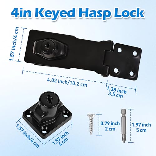 Image of 2 Pcs keyed Hasp Lock,4 inch keyed hasp Locks Twist knob keyed Locking hasp for Cabinet Small Door,Hasp Lock with Keys,Metal Safety Hasp Latches (2 Pcs Black, 4 inch)