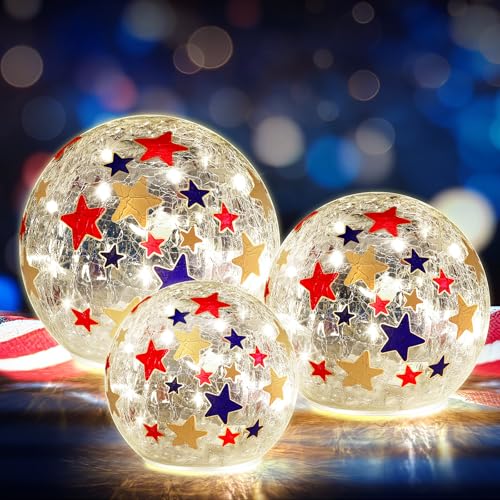 Rossesay 3 Pcs 4th of July Decorative Lights, 3.94/4.72/5.91 Inch