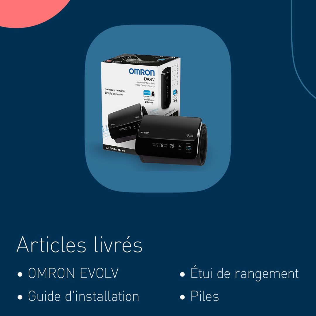OMRON EVOLV Appareil tension artérielle bras – Conception tout-en-un – Tensiomètre bras avec détection de pulsation cardiaque irrégulière – Bluetooth – Avec OMRON connect appli