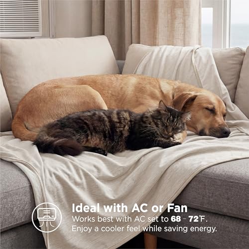 Image of Bedsure Oat Beige Cooling Blanket for Hot Sleepers - Summer Cold Throw Blanket for Bed, Arc-Chill Lightweight Summer Bedding, Cool Thin Ice Cold Cooled Throws with Rayon Derived from Bamboo, 50x70