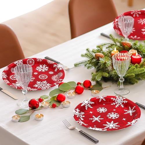 QZYL 48 Pcs Christmas Plates, Disposable Christmas Paper Plates Set in 4 Styles, 9" Red Xmas Snowflake Plate, Xmas Party Supplies for Ugly Sweater Winter Holiday Dinnerware Decor – Image 6