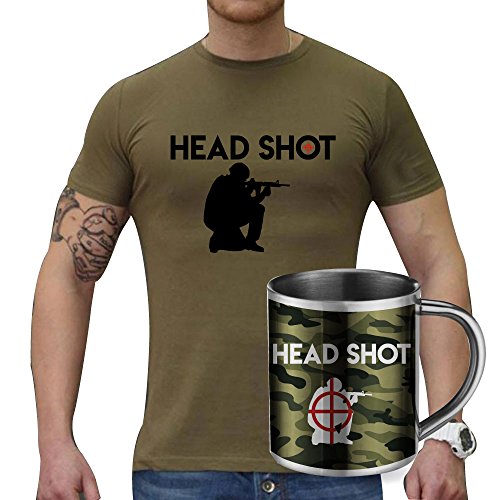 Bundle cadeau t-shirt kaki et mug inox pour la fête des pères style militaire