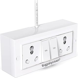 Bigpalycoan Electric Extension Board with Cable- 16A/20A + 16A/20A with Two Switch and Heavy Duty (White), 250 Volts (2 Me... Price In India
