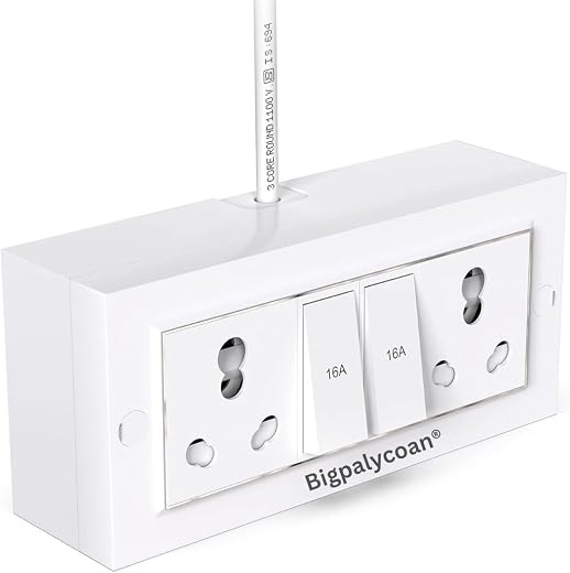 Bigpalycoan Electric Extension Board with Cable- 16A/20A + 16A/20A with Two Switch and Heavy Duty (White), 250 Volts (5 Me...