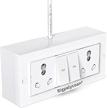 Bigpalycoan Electric Extension Board with Cable- 16A/20A + 16A/20A with Two Switch and Heavy Duty (White), 250 Volts (3 Meter Cable)