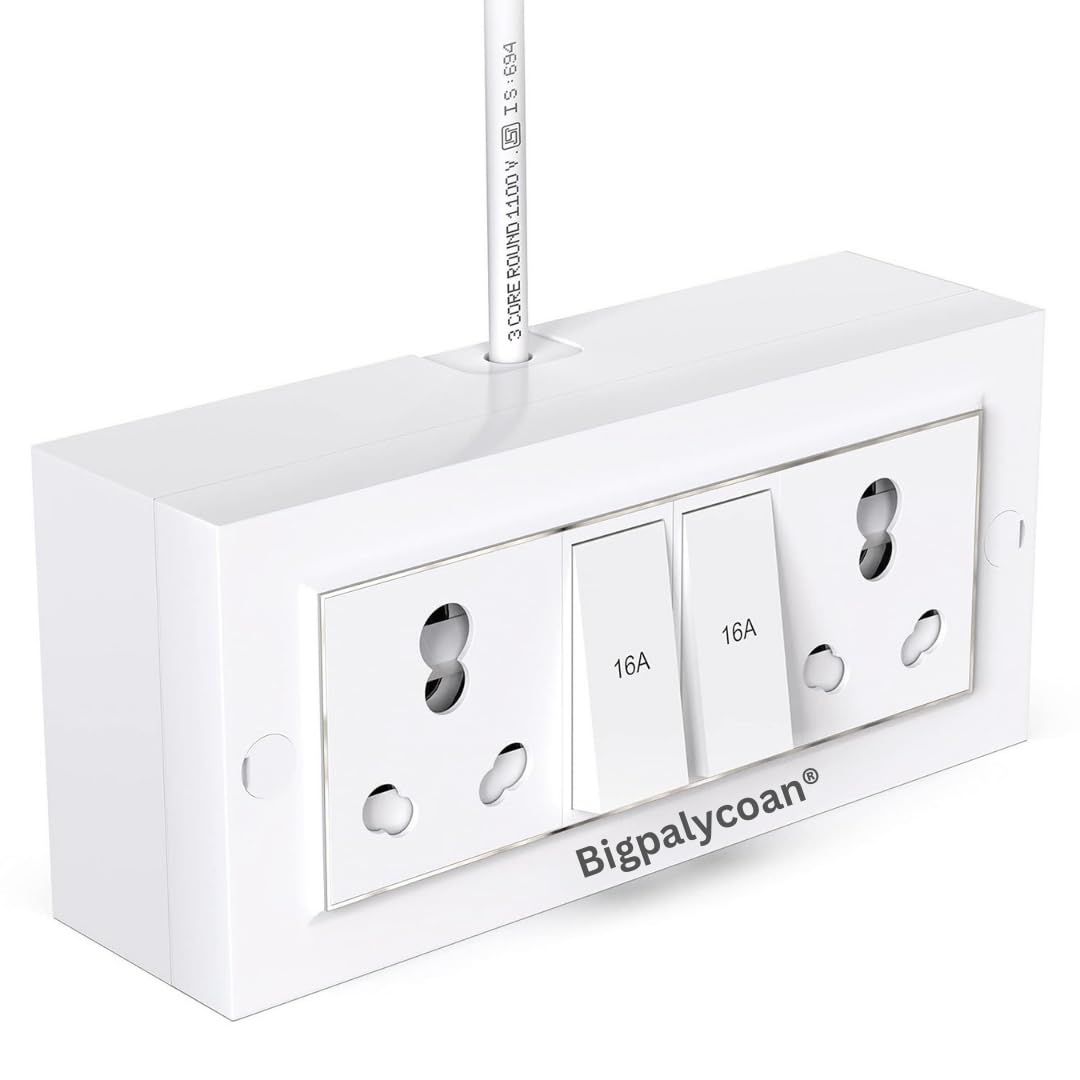 Bigpalycoan Electric Extension Board with Cable- 16A/20A + 16A/20A with Two Switch and Heavy Duty (White), 250 Volts (5 Me... - Review, Price and Buying Guide