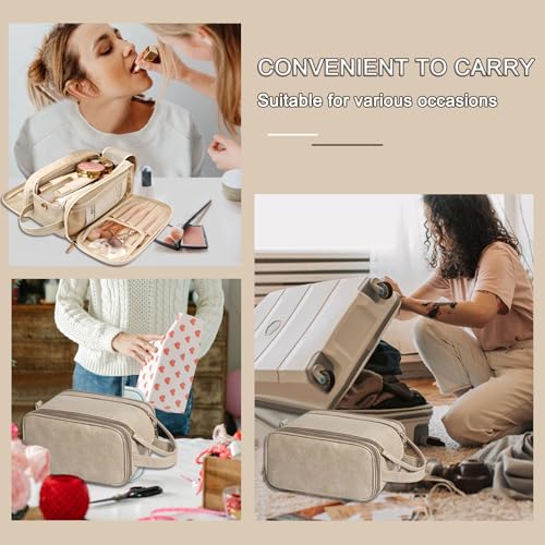 SUBAOQI Bolsa organizadora de maquiagem de viagem para mulheres, bolsas grandes penduradas de couro