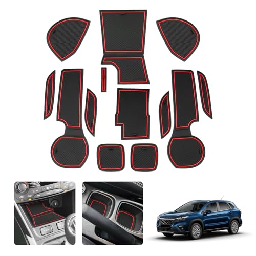 LUWU Neu Suzuki S-Cross Hybrid 2022-2024 2025 Aufbewahrungsbox rutschfeste Matten Gummimatten Mittelkonsole Antirutschmatten rutschfest Becherhalter Matte Suzuki S-Cross III Zubehör (Rot)