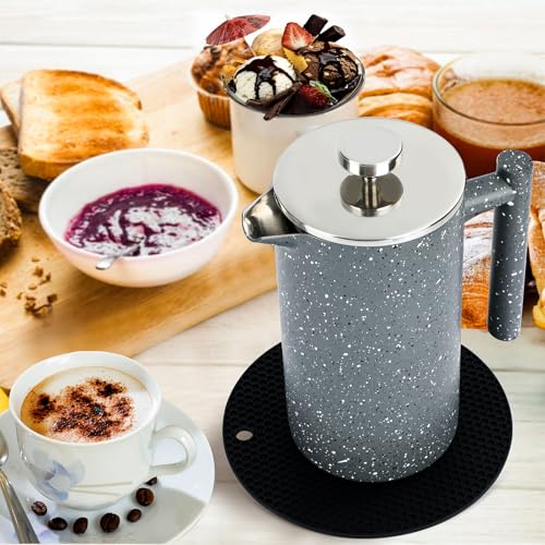 KOOYAT Cafetiere French Press Coffee Maker with Capacity of 1000ml / 8 Cup Double Walled Insulated Coffee Press for Ground Coffee at Home Travel Large Caffettiera Gift Set for Woman Man Marble Color - Image 4