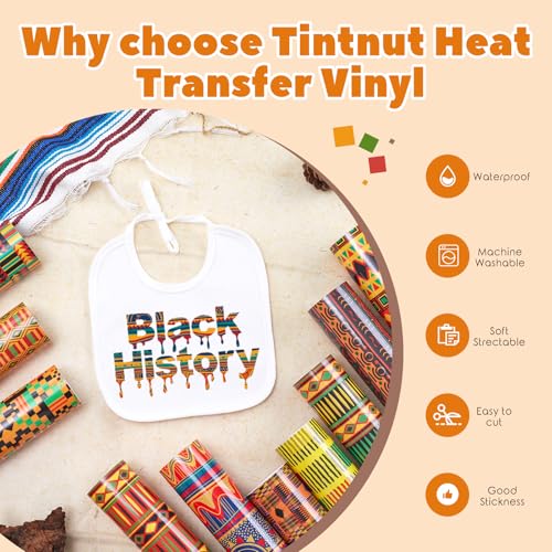 Image of Tintnut Kwanzaa HTV Vinyl - 10 Sheets 12 X 10inches Kente Pattern Printed Heat Transfer Vinyl African Amercian Iron on Vinyl for Clothes DIY