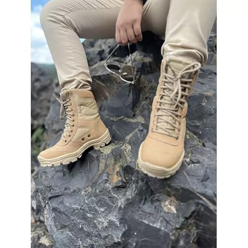 Coturno Masculino Estilo Militar Cano Alto em Couro Legítimo Reforçado 1000 (40, Bege)