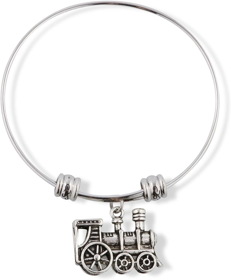 Emerald Park Jewelry Steam Engine Train Fancy Charm Bangle