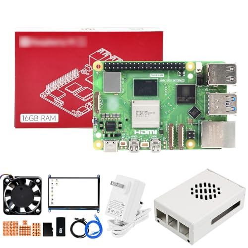Image of Yahboom Pi 5 16GB with 27W 5.1V5A USB-C Power Supply,Pi5 Board,64GB Card Readers Kit,Pi 5 Case,Micro HD Out Cables and User Manual (Pi5 16GB, 7 in Screen Kit)
