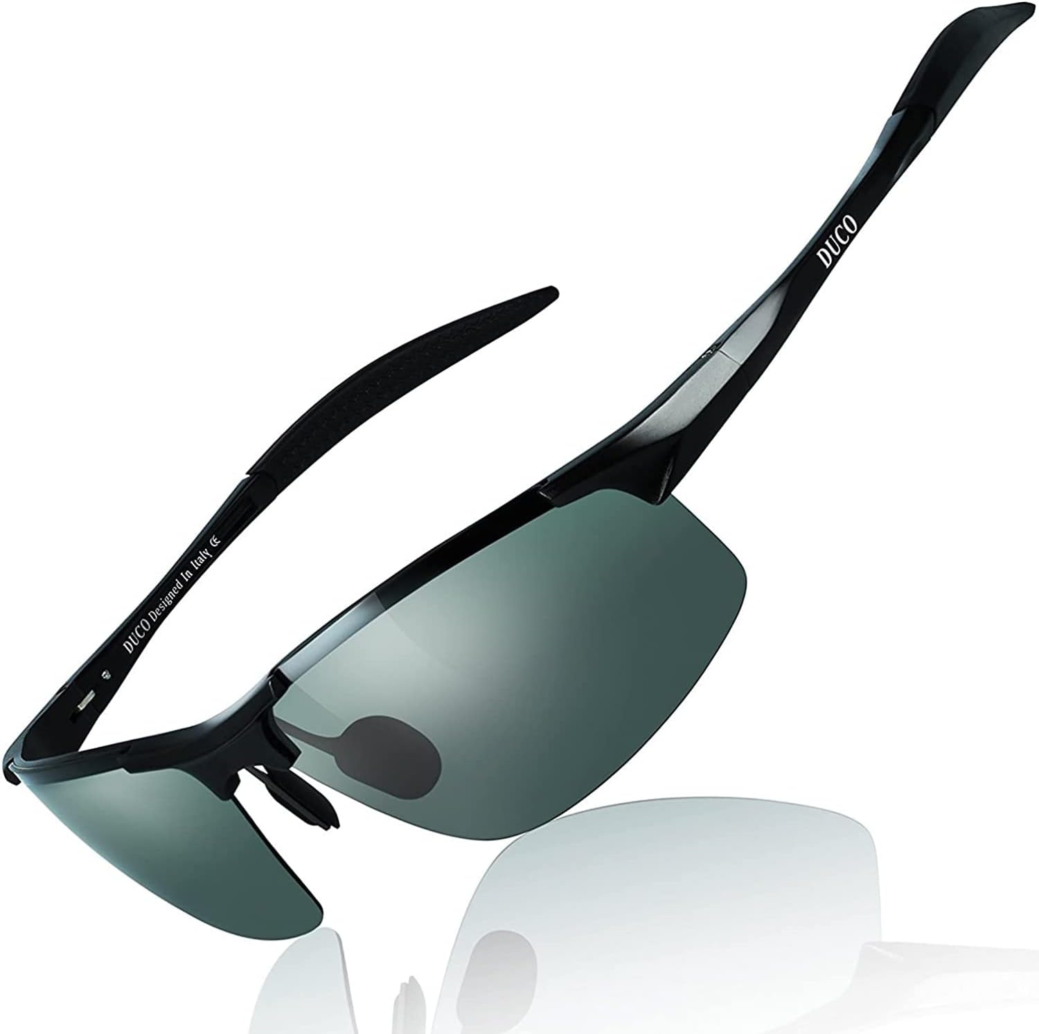 DUCO Mens Sports Polarized Sunglasses UV Protection Sunglasses for Men 8177s (Black Frame Green Lens)