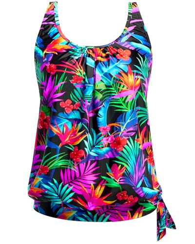 Image of Yonique Womens Blouson Tankini Top Only Loose Fit Swim Top No Bottom Modest Swimsuit