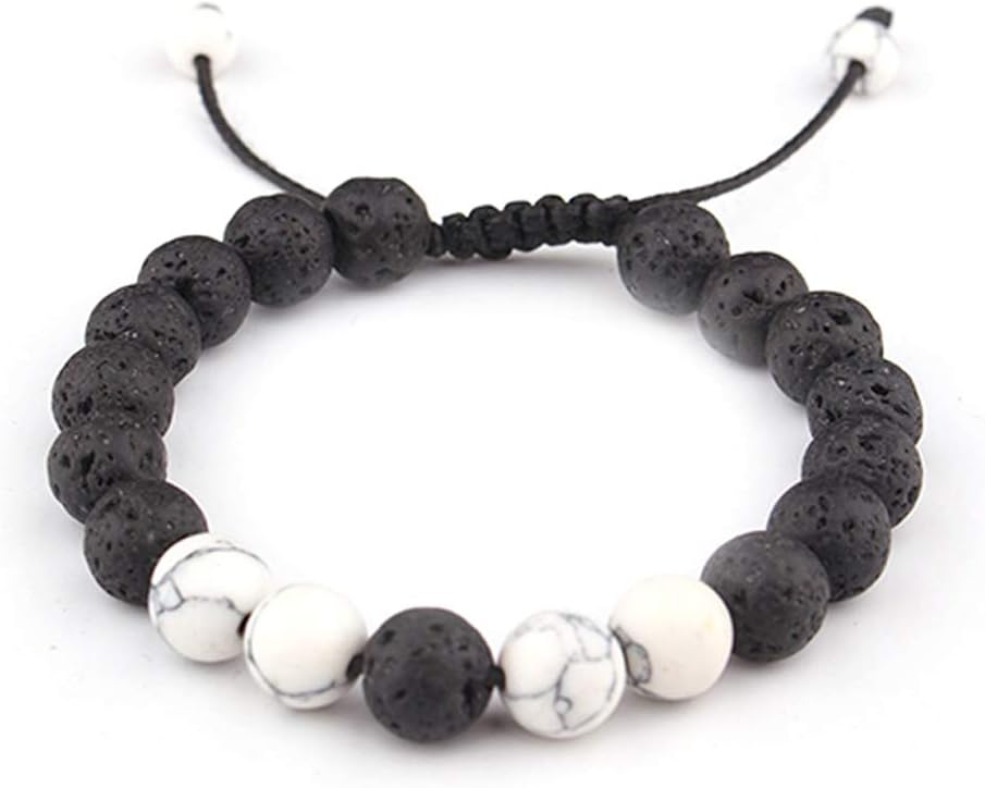 CELOKIYCELOKIY Anxiety Lava Stone with Howlite Diffuesr Essential Oil Aromatherapy Bracelets for Men Women Bangle Cuff Adjustable - relax,reiki,energy,healing