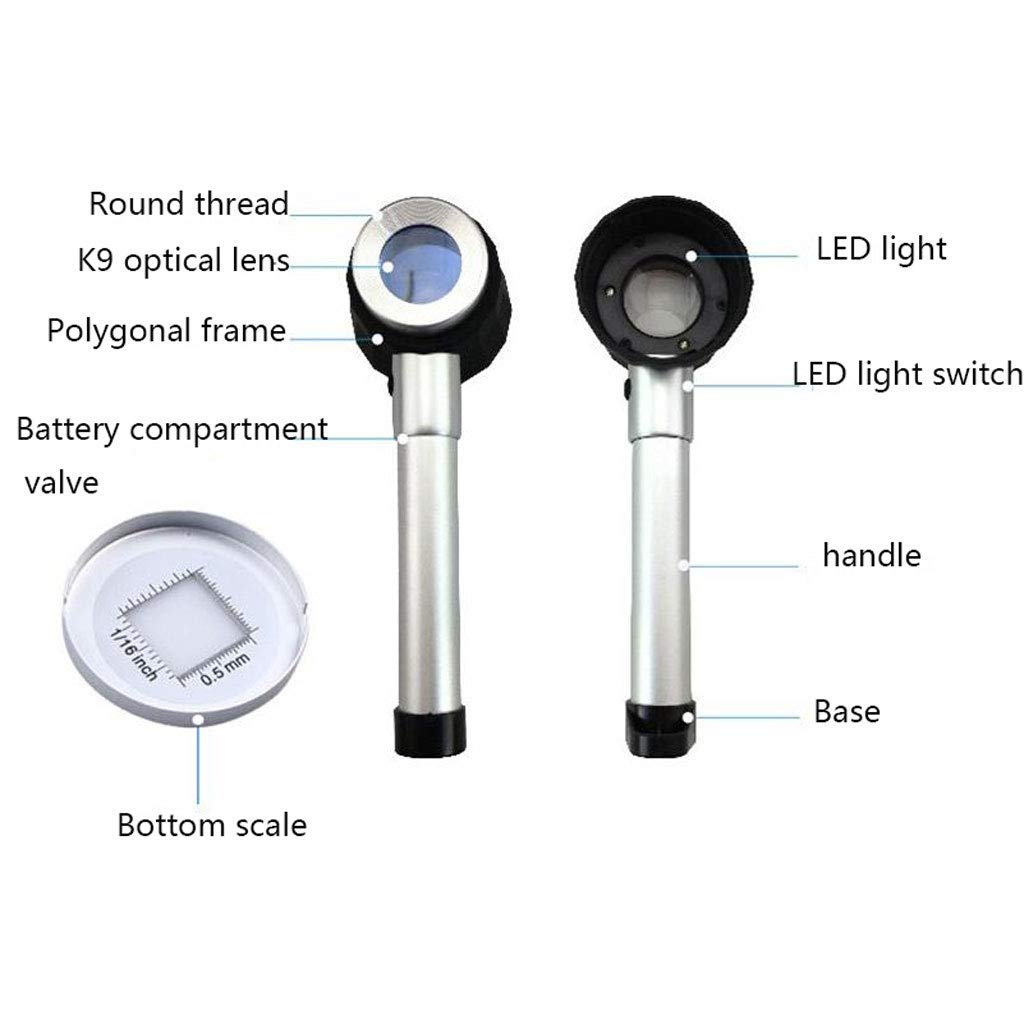 Lupa 30X Vidrio con Escala y Luces LED Lupa iluminada de Mano Super Alta claridad Ligera de Mano