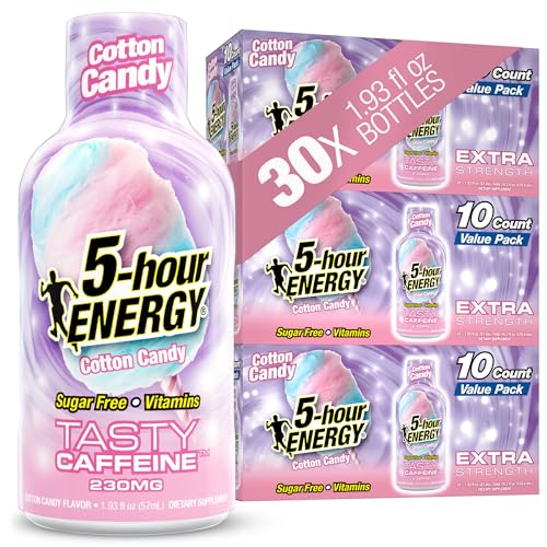 Image of 5-hour ENERGY COTTON CANDY Flavor, 30 Count, Extra Strength Energy Shot | 1.93 Fl Oz, Amino Acids, B Vitamins, Sugar Free and Zero Calories