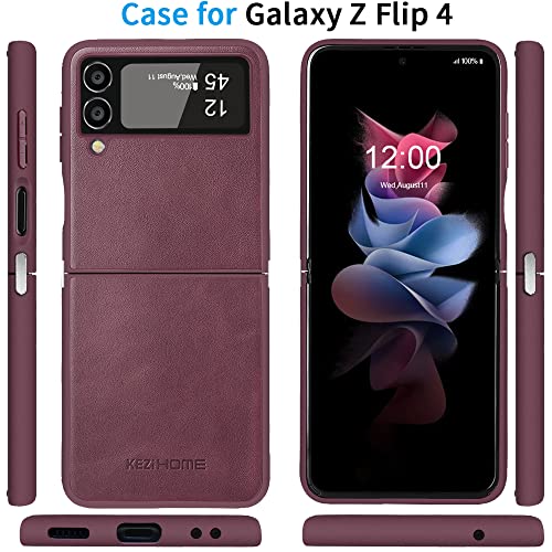 Kezihome Case For Samsung Galaxy Z Flip 4 5G 2022, Genuine Leather Slim Thin Shockproof Soft Tpu Edge Hinge Protective Cover Phone Case Compatible With Galaxy Z Flip 4 5G (Dark Purple) #TOP7