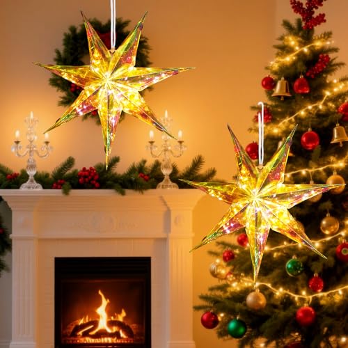 SUNBEAUTY 2 Stück Weihnachtsstern Beleuchtet, 35cm Weihnachtsstern...