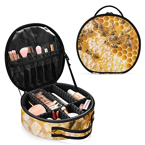Sweet Honey with Working Bees on Yellow Honeycomb ���f�B�[�X �|�[�^�u�� ���E���h ���C�N�A�b�v�o�b�O ������t�� �R�X���o�b�O ���߉\�Ȏd�؂� ���s�R�X�����[ 27.9 x 8.9 x 25.4 cm