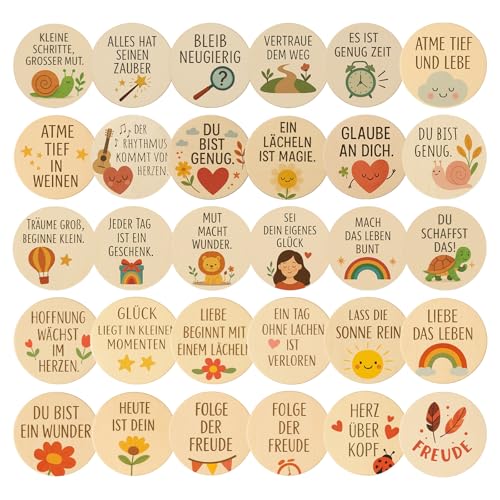 30 Stück Glücksbringer Holz – Mini Glücksbringer Set mit Motivkarten & Metalldose, Silvester Glücksbringer für Neujahr 2026, Glücksbringer Prüfung, Geschenk zu Geburtstagen & Hochzeiten