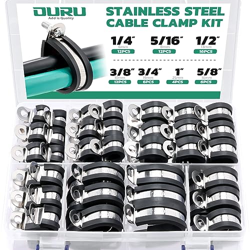 OURU 68PCS Cable Clamps Assortment Kit,Rubber Coated, 1/4"-1" 7 Sizes