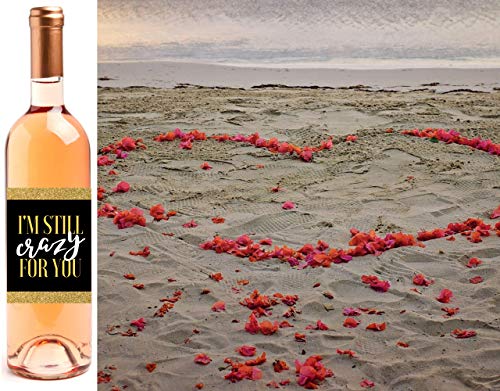 6 Wedding Anniversary Wine Label Stickers for 20th, 25th, 30th, 40th, 50th, 60th Gift Ideas - Perfect Anniversary Basket or Party Decorations and Supplies - Romantic Anniversary Present