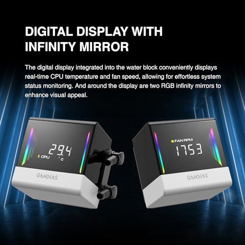 GAMDIAS CHIONE E4 240mm AIO Liquid CPU Cooler, Real-Time Digital Display Patented PWM Pump, 2 x 120mm Easy Cable Management Daisy Chained Fans w/ ARGB Sync, Intel LGA 1851/1700/1200;AMD AM5/AM4, White - Image 8