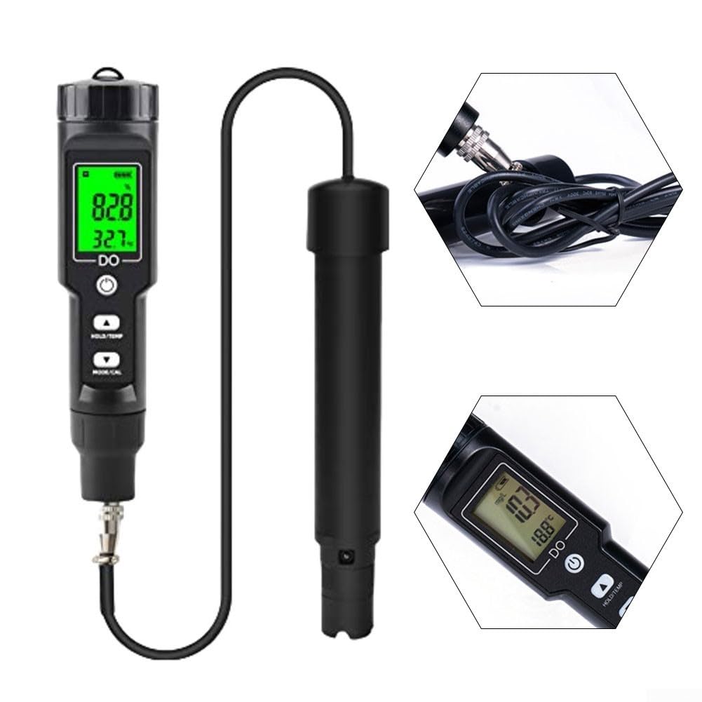 Messgerät für gelösten Sauerstoff, Hintergrundbeleuchtung, digitaler Tester für gelösten Sauerstoff, 0,0–40,0 mg/l Wasserqualitätstester mit ATC-Funktion für Labor, Teich