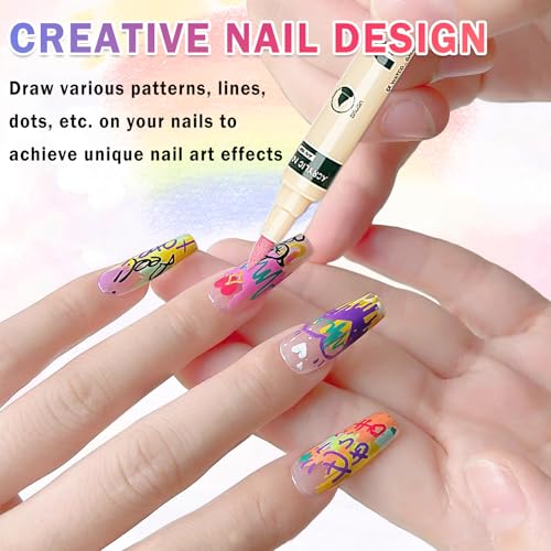 Image of IONSGAKO 12 Colors Nail Art Pens Set, Dual-head Nail Polish Pens Quick Dry | Acrylic Paint Nail Art Markers for Drawing Painting Dotting Liner, Home DIY Nail Art Design Kit Manicure Tools