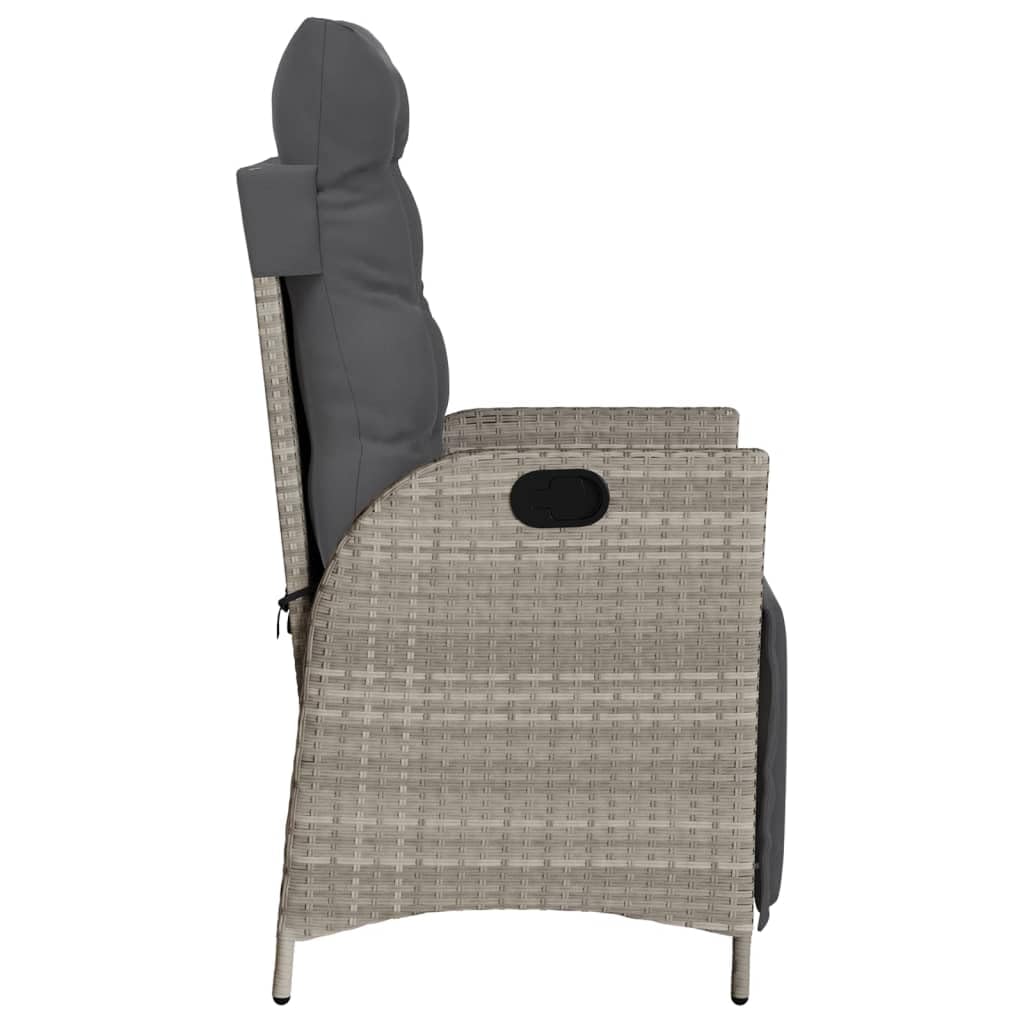 Poltrona reclinabile da giardino e poggiapiedi 2 pz rattan PE grigio chiaro sedie da esterno resistente alle intemperie, poltrone per terrazze, mobili da giardino, poltrone da giardino