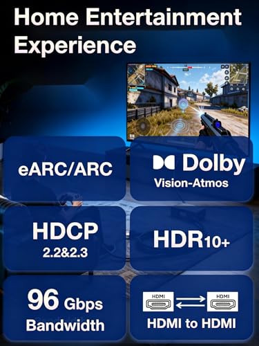 Image of Avaoaa 16K HDMI Cable 2.2 96Gbps 5FT, Ultra High Speed Cable Support 8K /4K 240Hz 144Hz 120Hz 60Hz eARC HDR10+ HDCP2.3 HDMI Cord Compatible with PS5 /Xbox /Switch 2 /Roku TV /Mac Monitor Laptop Blu-ray