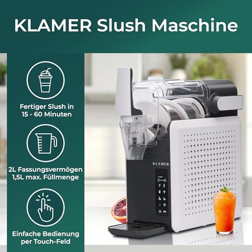 KLAMER Slush Maschine, mit 5 voreingestellten Programmen: Slushie, Cocktail, Milchshake, Frappé, Wein, Automatische Reinigung, 2L Fassungsvolumen, Turbo Freeze, kein Eis erforderlich – Bild 3