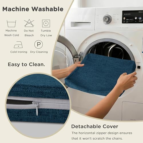 Image of AddGrace Square Chair Cushions for Dining Chairs 4 Pack 16x16x2inch D Blue | Non Slip, Removable Cover with Ties, Textured Fabric, for Kitchen Dining Room Indoor, Hard Wooden Chairs, Family Gathering
