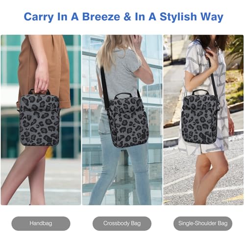 Image of Dadanism 9-11 Inch Tablet Sleeve Bag Carrying Case with Shoulder Strap for iPad (A16) 11 inch, iPad 10th Gen 10.9 inch, iPad Air M4 /Pro M5 11 inch, iPad 9 /8 /7th 10.2 inch, Galaxy Tab A11+ Plus 11 inch, Leopard Black