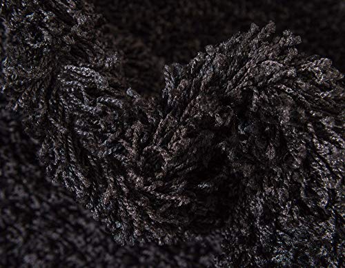 Image of Shaggy Polyester Microfiber Round Rug Carpet for Living Room | Ultra Soft Fluffy Plush Area Rug | Anti-Skid Non-Slip Backing | Washable Carpet for Bedroom- (5x5 feet, Ring Black, Round)