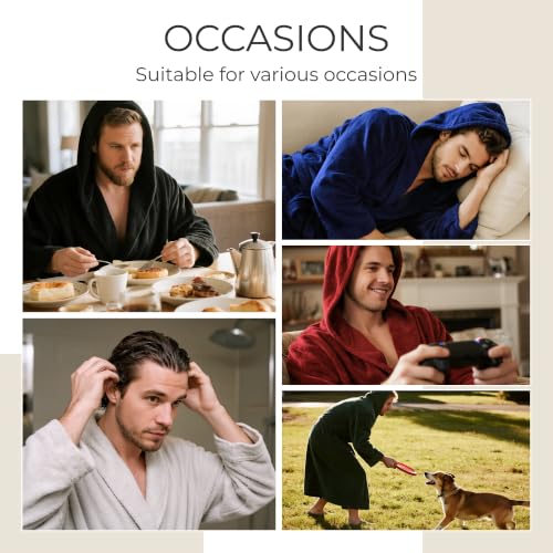 Image of Men's Hooded Robe, Soft Warm Fleece Long Bathrobe with Pockets